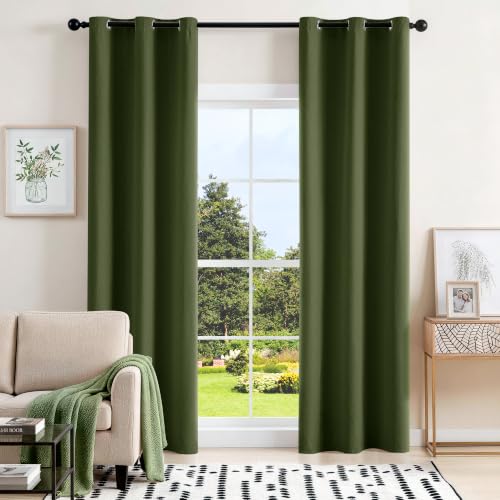 ChrisDowa Olive Green Blackout Curtains 80 Inches Long 2 Panels for Bedroom - color: Olive Green, size: 40"W x 80"L (Pack of 2)