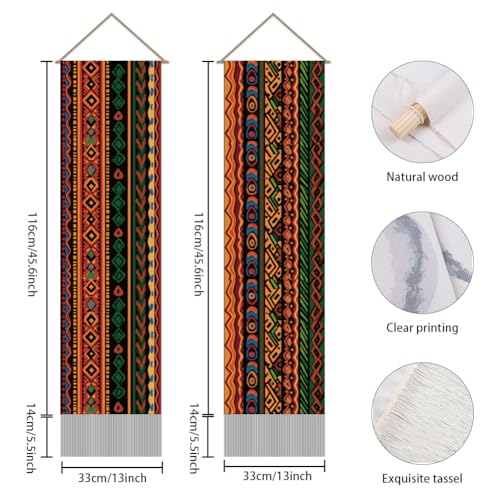 AHANDMAKER 2Pcs Traditional African Tribal Tapestry, Indigenous Totem Tapestries Wall Hanging, Ethnic Geometric Pattern with Tassels for Living Room Bedroom, 45.7x13 Inch - color: Mixed Color African Totem