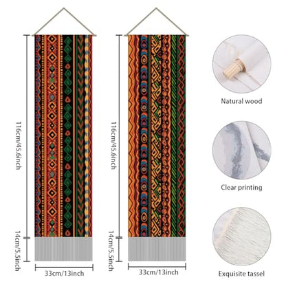 AHANDMAKER 2Pcs Traditional African Tribal Tapestry, Indigenous Totem Tapestries Wall Hanging, Ethnic Geometric Pattern with Tassels for Living Room Bedroom, 45.7x13 Inch - color: Mixed Color African Totem