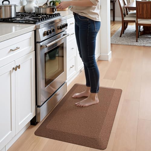 DEXI Anti Fatigue Kitchen Mat Cushioned, 20x32 Waterproof Runner Rug Brown - color: Brown, size: 32"L x 20"W x 0.9"Th