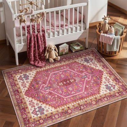 Ciicool 2x3ft Small Area Rug,Washable Boho Thin Mat for Entryway Kitchen - color: Fuchsia, size: 2' X 3' (Rectangular)