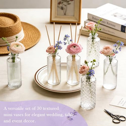 Glass Bud Vases 30 Pack, Small Clear Flower Vases for Centerpieces in Bulk - color: Clear