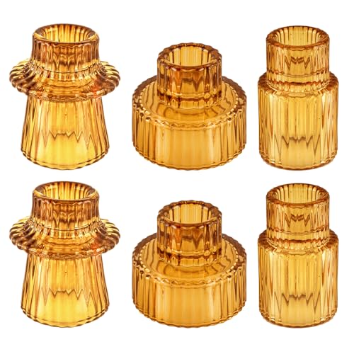 Glass Candlestick Holders, Taper Candle Holders, Set of 6, Amber - color: Amber, size: 6 PCS