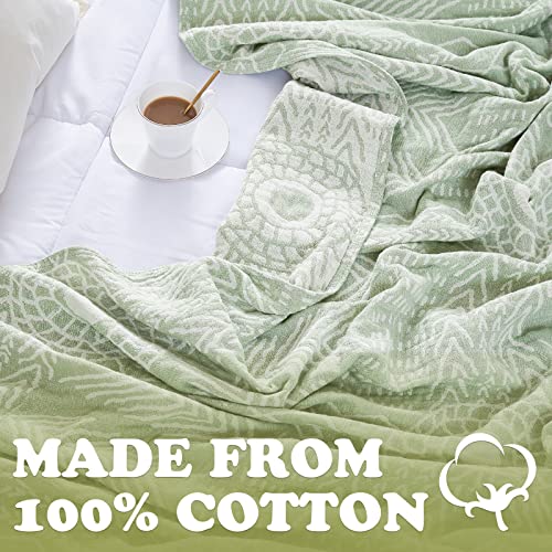jinchan 100% Cotton Muslin Blanket Twin Boho Throw Blanket 50x60 Sage Green - color: A. Boho Green, size: 50"x60"