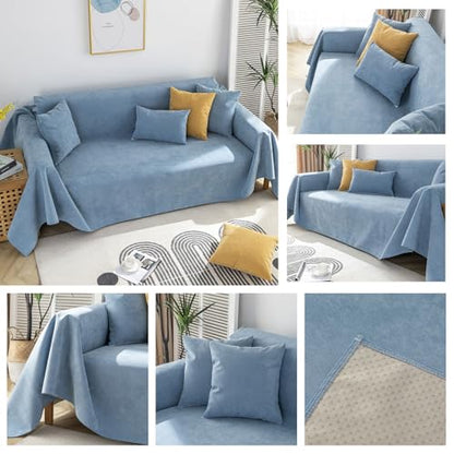 STACYPIK Waterproof Blue Couch Cover for Pets, Anti-Cat Scratch Sofa Cover - color: A-waterproof-sky Blue, size: Medium Size(71" X71")