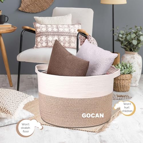 Cotton Rope Woven Laundry Basket 22"X 22"X 14" with handlesXXXL - color: Brown/Beige