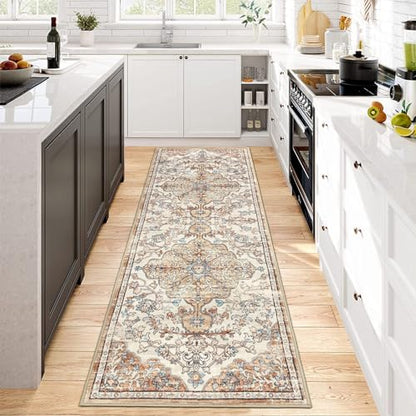 Pauwer Hallway Runner Rug 2x6, Washable Boho Kitchen Runner, Brown/Blue - color: Brown/Blue, size: 2' x 6' (Runner)