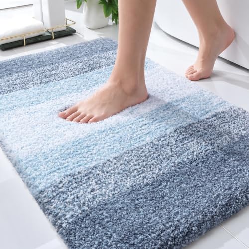 OLANLY Small Bathroom Rugs 24x16, Extra Soft Absorbent Microfiber Bath Rugs - color: Blue, size: 24" X 16"