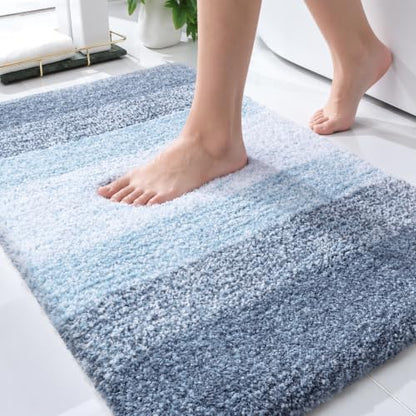 OLANLY Small Bathroom Rugs 24x16, Extra Soft Absorbent Microfiber Bath Rugs - color: Blue, size: 24" X 16"
