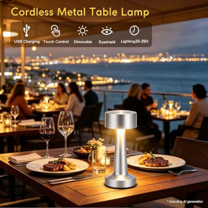 HPUFKOT Portable LED Table Lamp, 3-Levels Brightness Metal Desk Lamp,3 Color Touch Control Rechargeable Lamp, Ideal Bedside Lamp for Nightstand,Bedroom, Living Room (Silver) - color: Silver