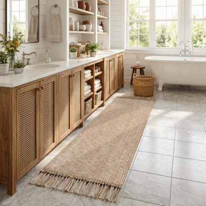 Collive Boho Kitchen Runner Rug, 2' x 7' Washable Modern Bathroom Mats - color: Tan/Cream, size: 2' x 7' (Rectangular)