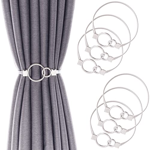 6Pack Aluminum Alloy Spring Design Curtain Holdbacks - Leaf Carving Design Ties for Drapes - Modern Style - Silver Ring - color: Sliver Ring
