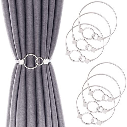 6Pack Aluminum Alloy Spring Design Curtain Holdbacks - Leaf Carving Design Ties for Drapes - Modern Style - Silver Ring - color: Sliver Ring