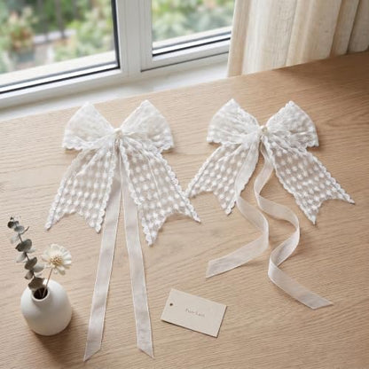 White Lace Bow Curtain Tiebacks 6-Pack, Vine Floral Curtain Holdbacks - color: White Star Flower