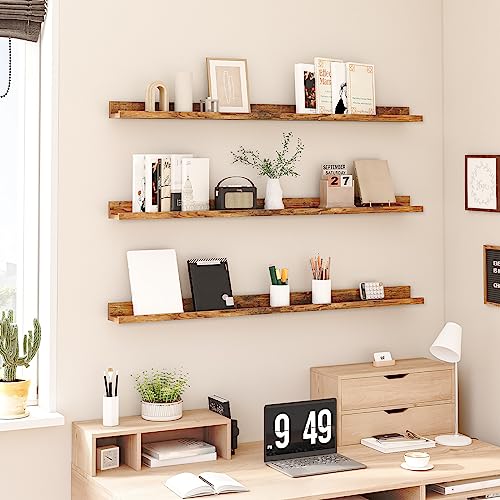 HOOBRO Floating Shelves, Wall Shelf Set of 3, 47.2 Inches Hanging Shelf - color: Rustic Brown, size: 47.2 Inches