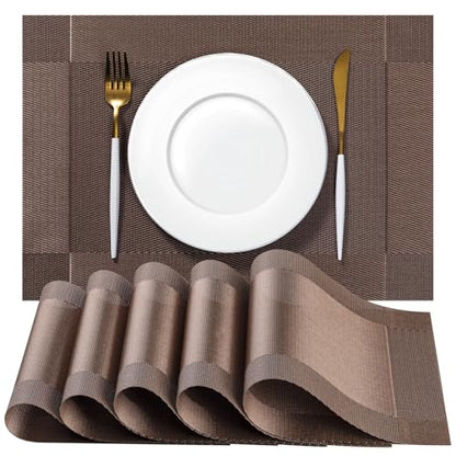 Placemats Set of 4 - Easy Clean Woven Vinyl Placemats for Dining Table, Indoor/Outdoor Place Mats, Washable PVC Table Mats（Brown Cube） - color: C-brown Cube