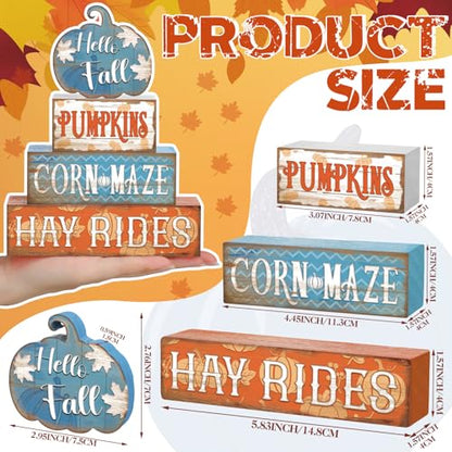 4 Pcs Fall Blue Pumpkin Decor for Home Hello Fall Wooden Signs with Blessed - style: Blue Pumpkin
