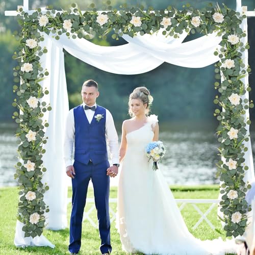 Flower Garland Artificial Rose Garland 4PCS Eucalyptus Garlands - color: White Rose, size: 4PCS