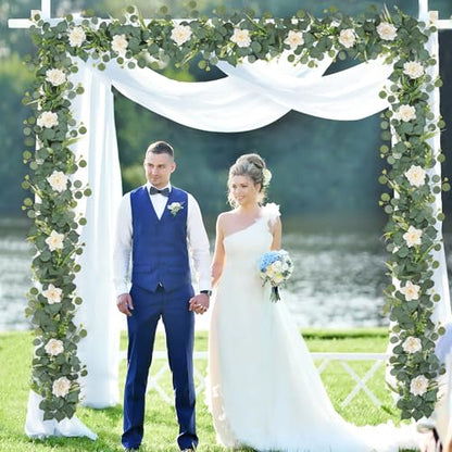 Flower Garland Artificial Rose Garland 4PCS Eucalyptus Garlands - color: White Rose, size: 4PCS