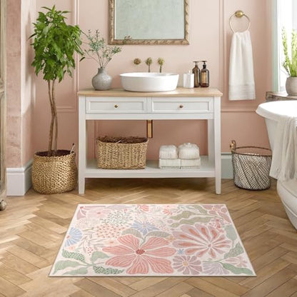 MUJOO Pink 2x3 Washable Rug Floral Small Area Rugs Non Slip Low-Pile - color: Pink, size: 2' x 3' (Rectangular)