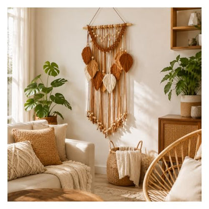 HLiikuikin Leaf Macrame Wall Hanging Boho Tapestry Wall Decor
