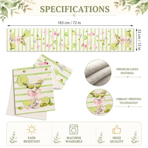Martini Linen Table Runner, A Tini Bit Older Birthday Party Decor - color: Green