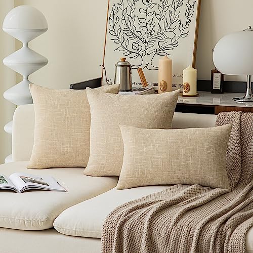 Kevin Textile Textural Faux Linen Throw Pillow Covers Shams for Couch, Farmhouse Cushion Case Invisible Zipper, 18 x 18-Inch (2 Pcs, Cream Beige) - color: Cream Beige, size: 18" x 18" (Pack of 2)
