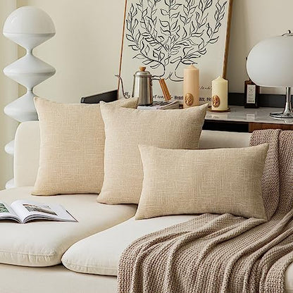 Kevin Textile Textural Faux Linen Throw Pillow Covers Shams for Couch, Farmhouse Cushion Case Invisible Zipper, 18 x 18-Inch (2 Pcs, Cream Beige) - color: Cream Beige, size: 18" x 18" (Pack of 2)
