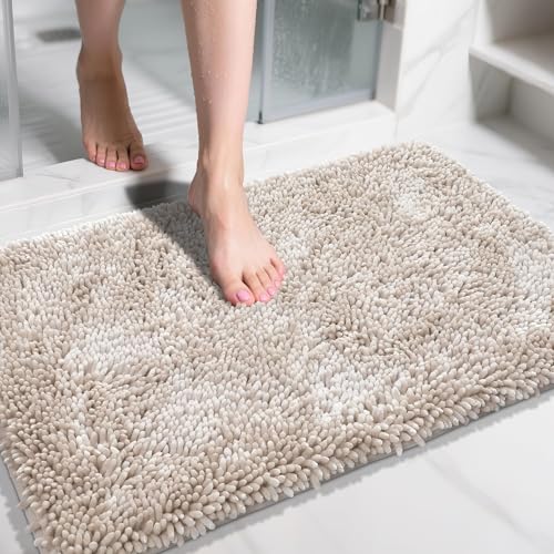 Yimobra Large Bathroom Rug Non Slip 36x24 Inch, Extra Thick Soft Absorbent Chenille Bath Mat, Machine Washable Quick Dry Bath Rugs for Bathroom Floor, Tub and Shower, Home Decor Accessories, Khaki - color: Khaki, size: 36" X 24"
