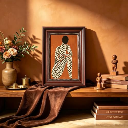 Dark Brown Framed African American Woman Canvas Wall Art 9x11 in - color: Polka Dot African Girl, size: 11"L x 9"W