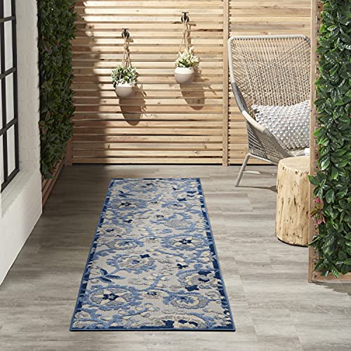 Nourison Home Aloha Blue Grey 2'3" x 8' Area Rug - Easy Clean, Non Shedding, Bed Room, Living Room, Dining Room, Kitchen (8' Runner) - color: Blue Grey, size: 2'3" x 8' (Runner)