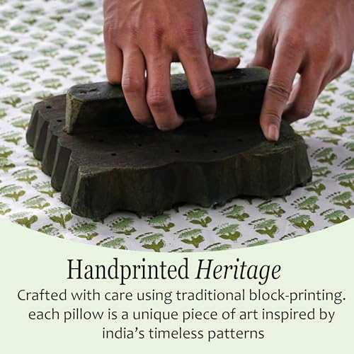 CPC Emerald Green Block Print Ruffle Pillow Cover 16x16 Inch, Pack of 2 - color: Emerald Green, size: 16" x 16" (Pack of 2)