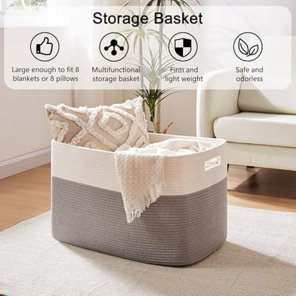 OIAHOMY 108L Extra Large Blanket Basket Dog Toy Basket Grey/White - color: Grey/White