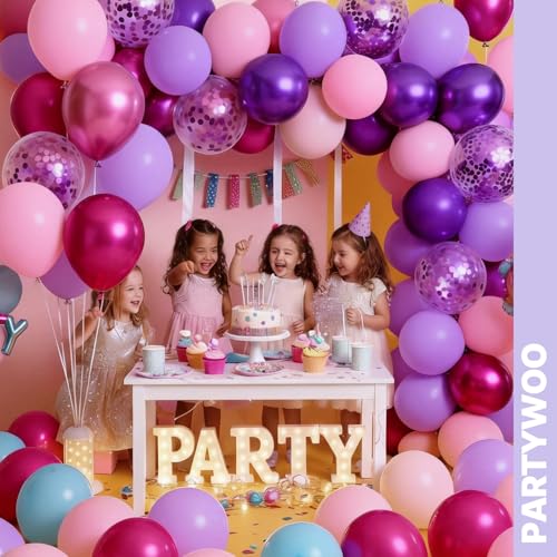 PartyWoo Pink and Purple Balloons 66pcs 12 Inch Pink Purple Balloons - color: Pink-3325