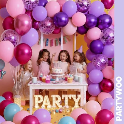PartyWoo Pink and Purple Balloons 66pcs 12 Inch Pink Purple Balloons - color: Pink-3325