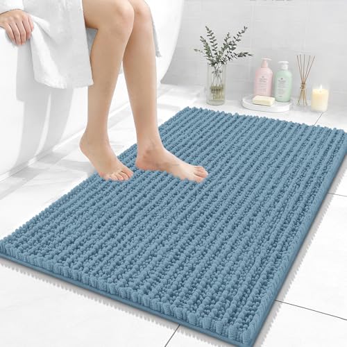 OLANLY Bathroom Rugs 36x24, Thick Soft Absorbent Chenille Bath Rugs - color: Airy Blue, size: 36" x 24"