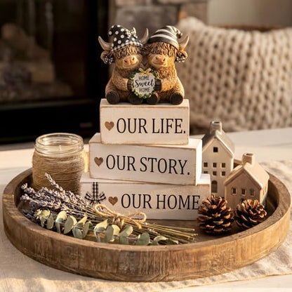 Yousoontic 4 Pcs Sweet Home Highland Cow Figurines, Rustic Farmhouse Decor - style: Home