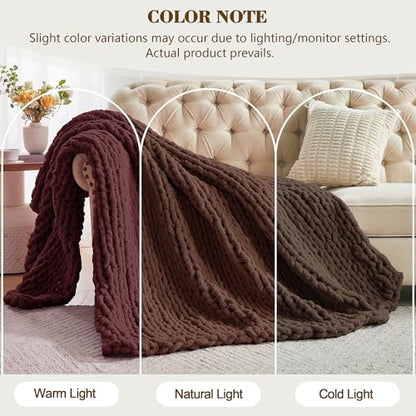 Carriediosa Chunky Knit Throw Blanket 60 x 80, 100% Hand Made, Cocoa Brown - color: Cocoa Brown, size: 60" X 80"