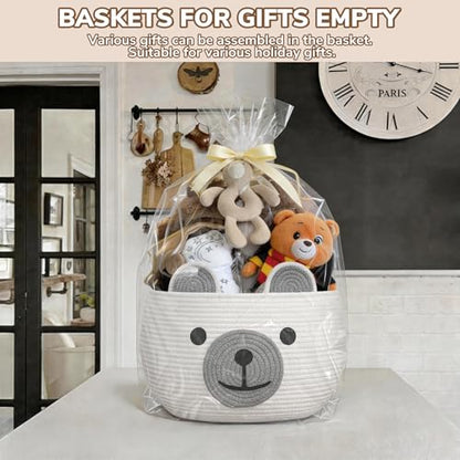 CherryNow Large Baby Basket for Gifts Empty, Cute Bear Design, White - color: White, size: 15.7"D x 10.5"H
