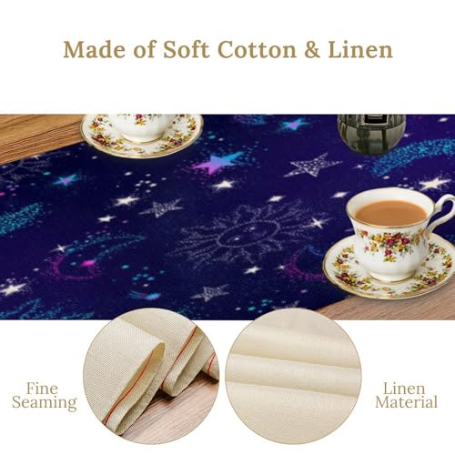 Sun Moon Table Runner,Fantasy Cartoon Colorful Bohemian Starry Sky Celestial Tarot Card Tabletop Restaurant Dining Kitchen Wedding Party 13x36 Inch - color: Moon Style-12, size: W13X L36