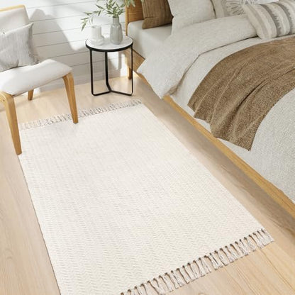 Lahome Boho Bathroom Rugs, 3x5 Washable Area Rug for Kitchen Bedroom Entry - color: Beige/White, size: 3' x 5' (Rectangular)