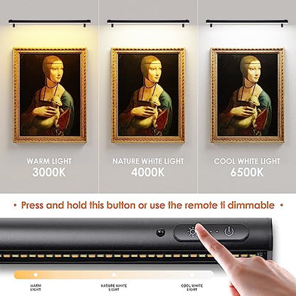 Battery Operated Wireless Picture Light，Rechargeable/Plugged in 31.5inch Painting Display Light,Remote Control Wall Lights with Three Modes and Timing for Art Frame (Black)
