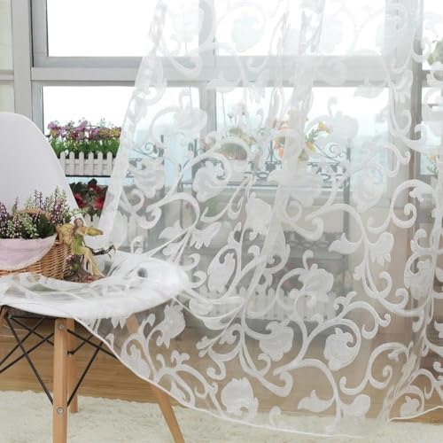NAPEARL Sheer White Curtains 84 Inches Long 2 Panels, Jacquard Sheer Curtains for Living Room, Organza Transparent Rod Pocket Window Drapes(White,52W x 96L) - color: White, size: 52"W x 96"L (Pack of 2)