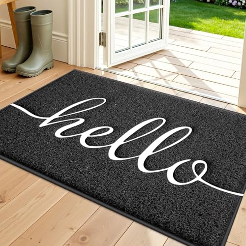 Door Mat Welcome Mat Floor Mat for Entryway, Patio, High Traffic Areas - color: Black-hello, size: 1'6" x 2'6" (Rectangular)