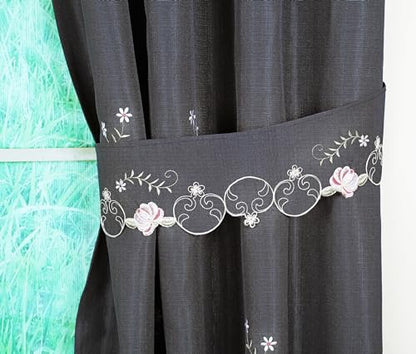 Today's Curtain Verona Reverse Embroidery Panel Pair and Tiebacks, 72", Black/Rose, 80" W X 72" L - color: Black/Rose, size: 80"W x 72"L (Pack of 1)