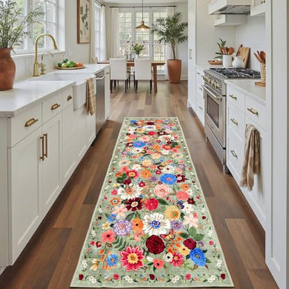 Rug for Hallways Kitchen Runner 2x8 Green - color: Green, size: 2' x 8' (Rectangular)