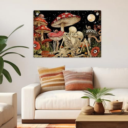 Gothic Skull & Mushroom Tapestry Banner Flag Dark Academia Skull Wall Decor - color: Multi 0664
