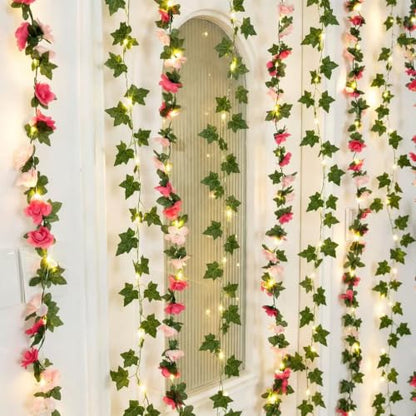 JMEXSUSS Vine Lights Flower for Bedroom, 200 LED Vines Roses with Fairy Lights - color: Ivy&Flower, size: 6.5x6.5ft - 200 LED