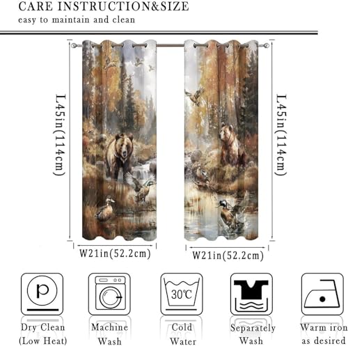 Cabin Fall Forest Bear Blackout Curtains Thermal Insulated Rustic Vintage Farmhouse Autumn Woodland Wildlife Pheasants Print Curtains Drapes for Room Darkening Grommet Window 2 Panels 45"L x 21"W - color: Cabin Fall Forest Bear, size: 42"W x 45"L (Pack of