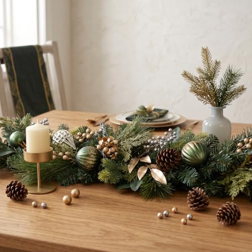 DecorbyHannah 9ft Gold Prelit Christmas Garland for Mantle with Lights - size: 9 ft